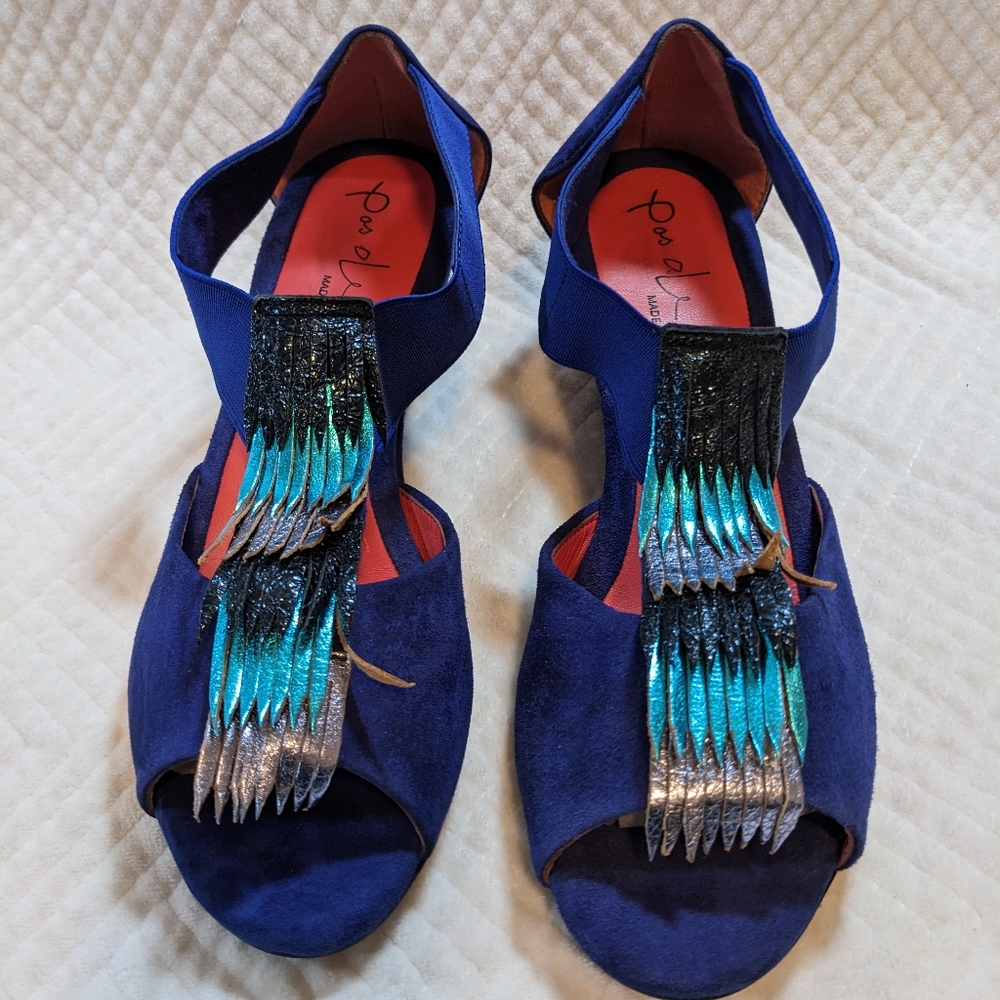 Pas De Rouge Women's Suede Wedge Sandals 7.5